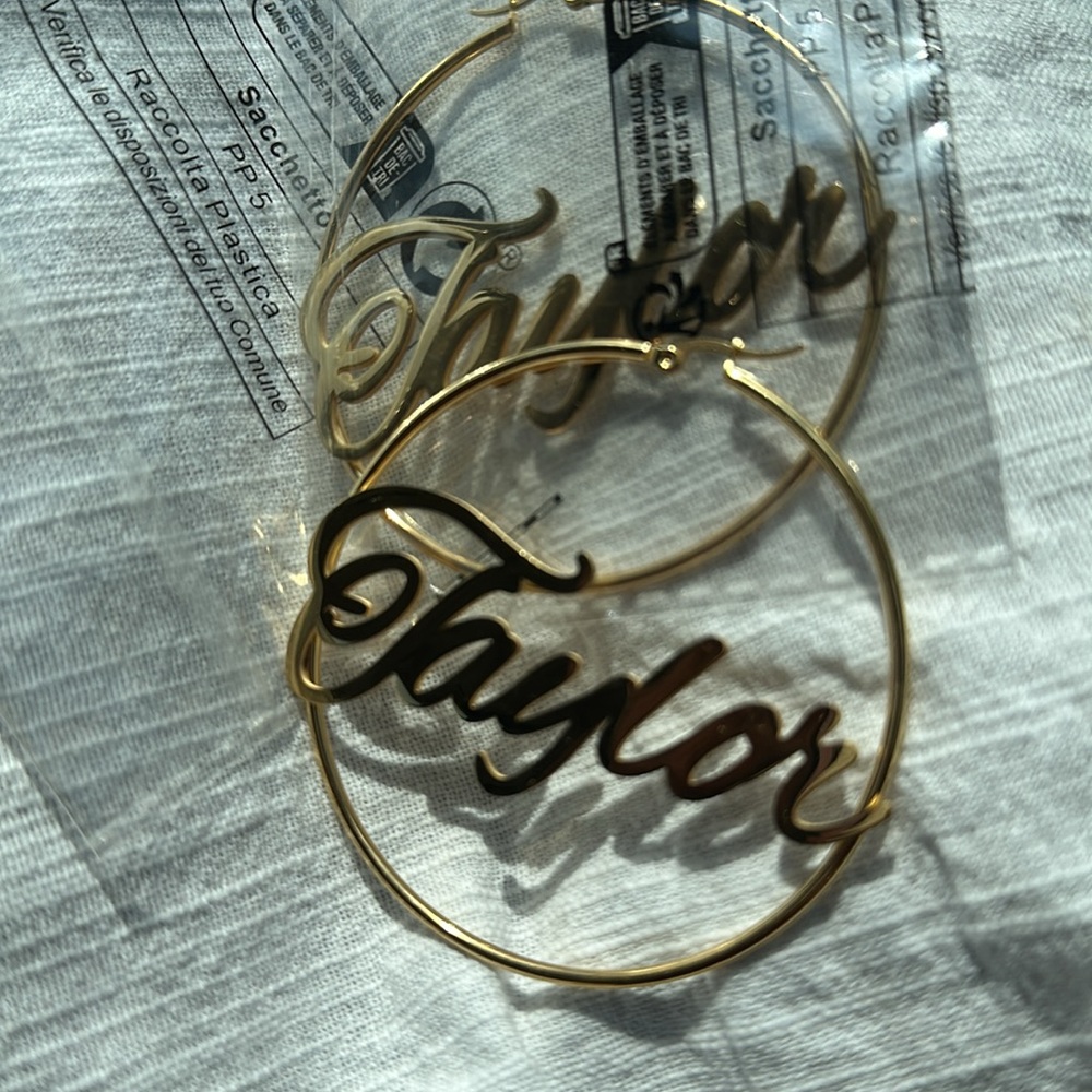Personalized Name Hoop Earrings: Name “Taylor”